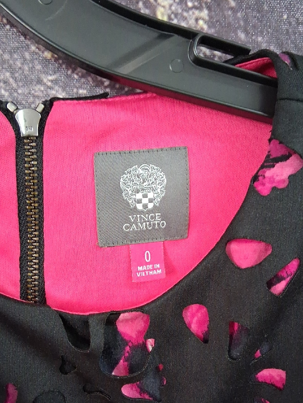 Vince Camuto Black Dress with Hot Pink Lining. Size 0.